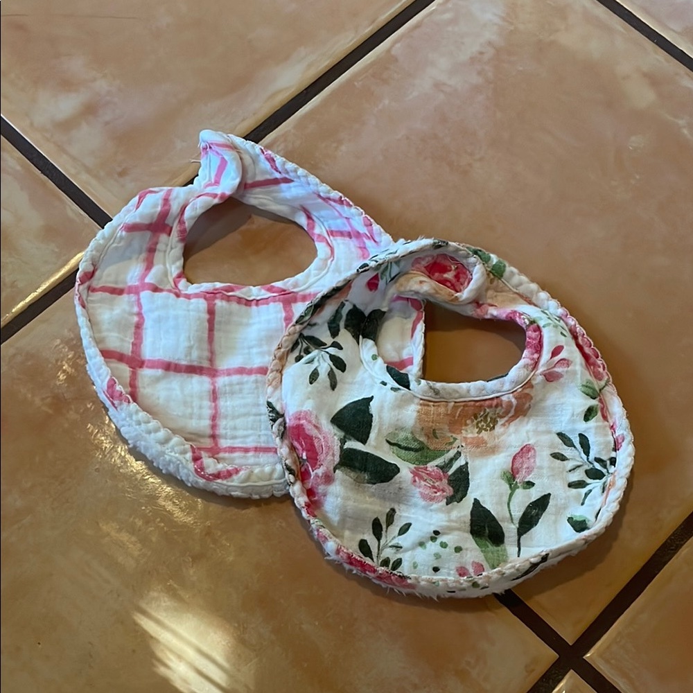 Mud Pie Pink and Green Bib Set with Floral and Plaid Designs
